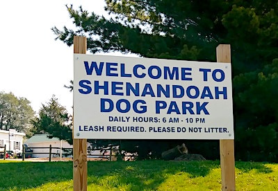 Shenandoah Dog Park sign