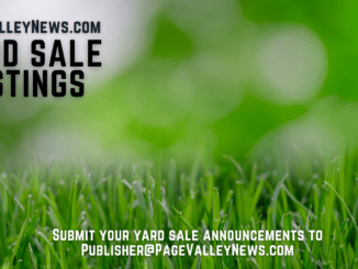 Yard Sale Listings can be submitted to Publisher@PageValleyNews.com